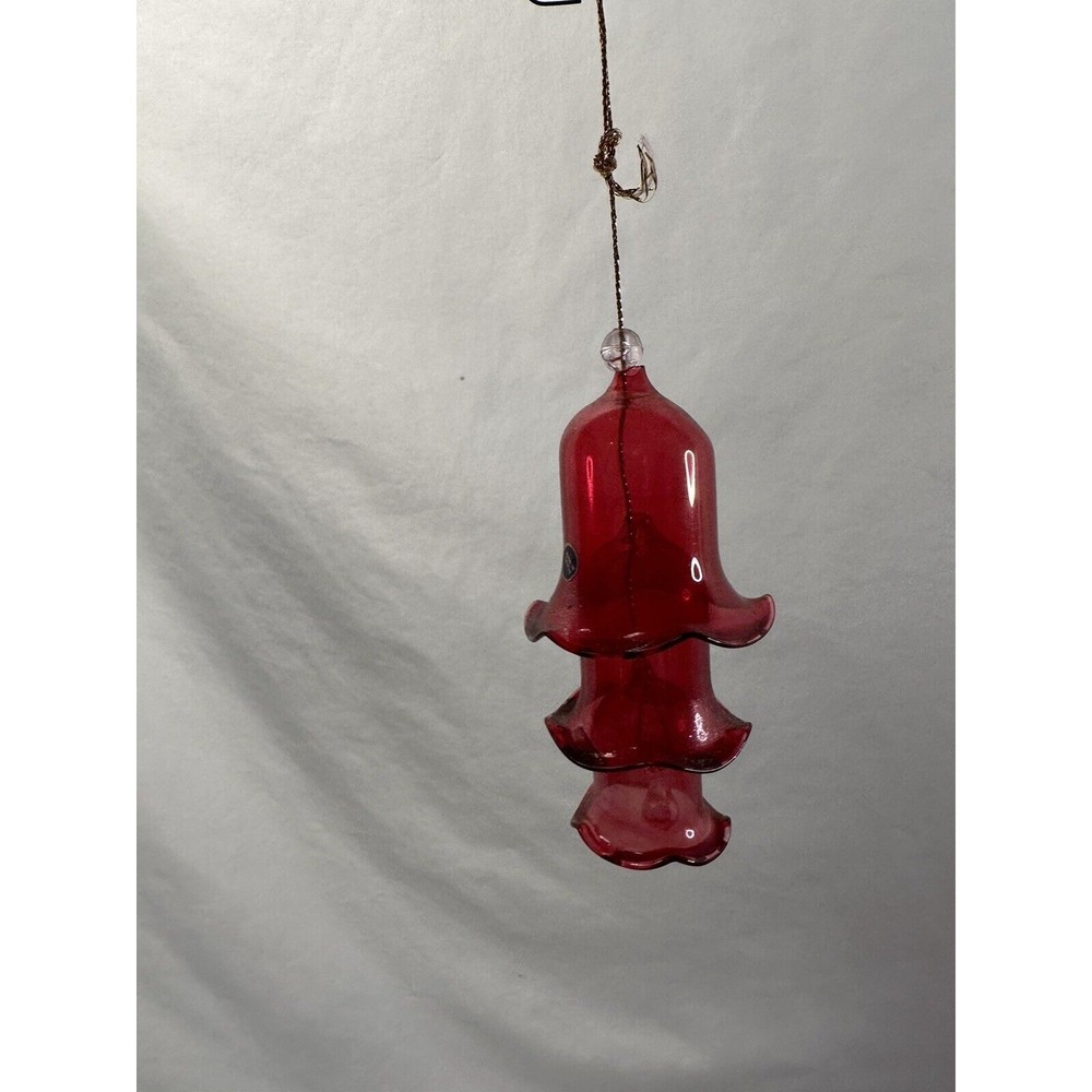 Vtg Christmas Ornament 3 Tier Red Glass Nesting Bell Hanging Decoration